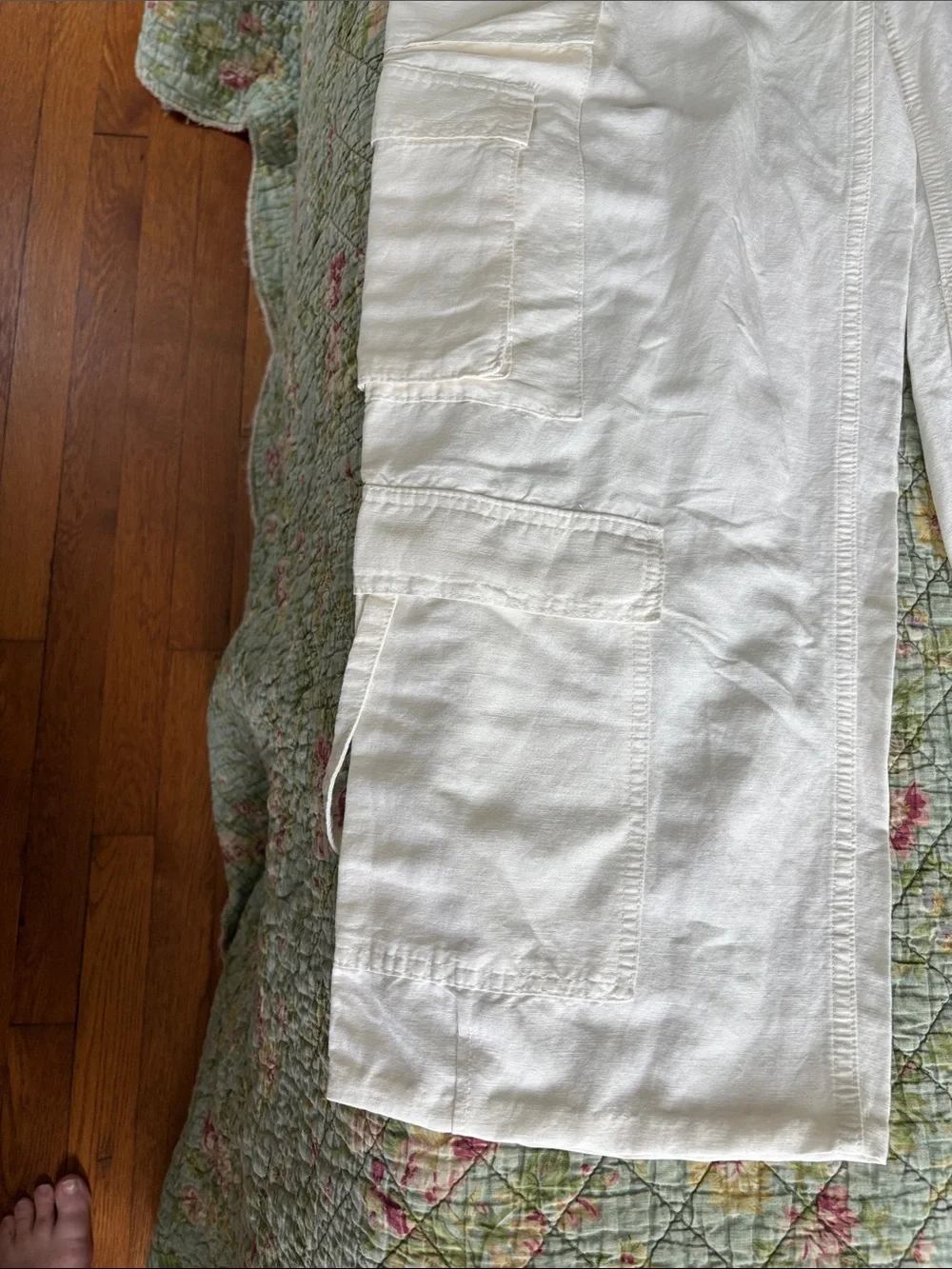 H&M linen blend Ivory/ Cream Cargo Utility Pants S